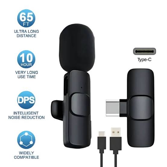 K9 Dual Microphone Mic Plug &amp; Play USB Type C &amp; IOS Wireless Lavalier Microphone Auto Sync Noise Reduction NO APP or Bluetooth Needed- Dual Mic