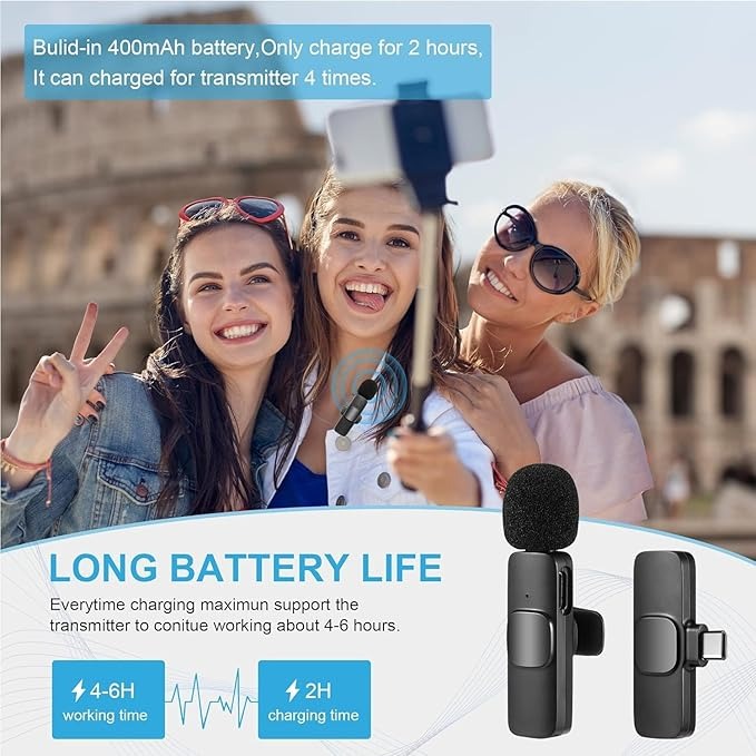 K9 Dual Microphone Mic Plug &amp; Play USB Type C &amp; IOS Wireless Lavalier Microphone Auto Sync Noise Reduction NO APP or Bluetooth Needed- Dual Mic